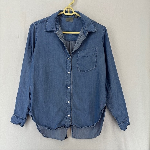 Athleta Shirt Bootjack Chambray ButtonUp Denim Split Back Top Woman’s XS Blue - Picture 1 of 12